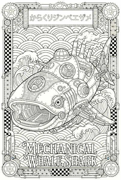 Mechanical Whale Shark Line Art