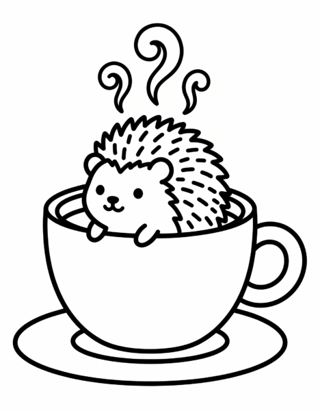 Tea-Time Hedgehog Line Art