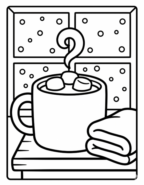 Winter Window and Cocoa Line Art