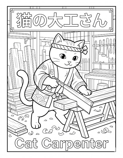 Cat Carpenter Coloring Page